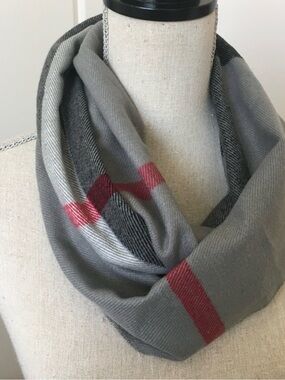 Gray and Red Plaid Infinity Scarf for Men